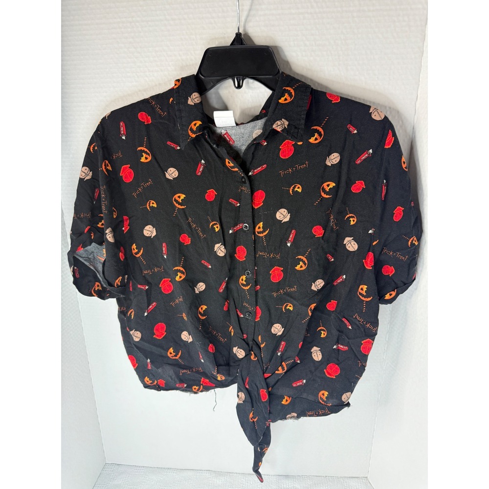 Trick r Treat Sam Halloween Button Down Front Tie Shirt Black XXL Horror Movie